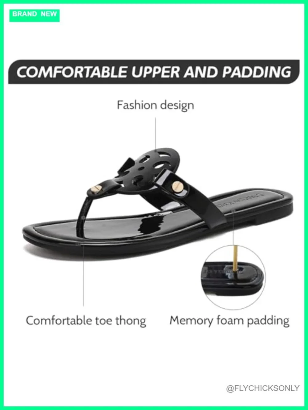 Patent Leather Thong Sandals with Memory Foam